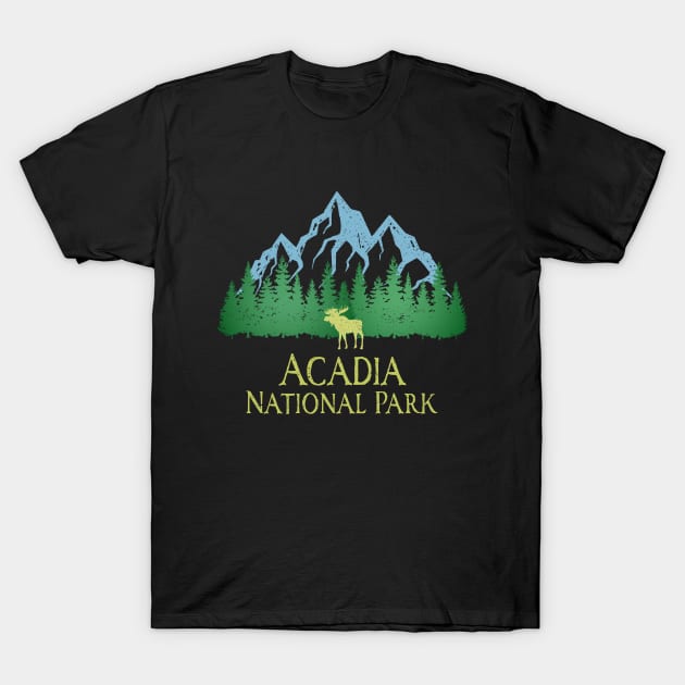 Acadia National Park Maine Mountain Trees Silhouette Moose T-Shirt by Pine Hill Goods